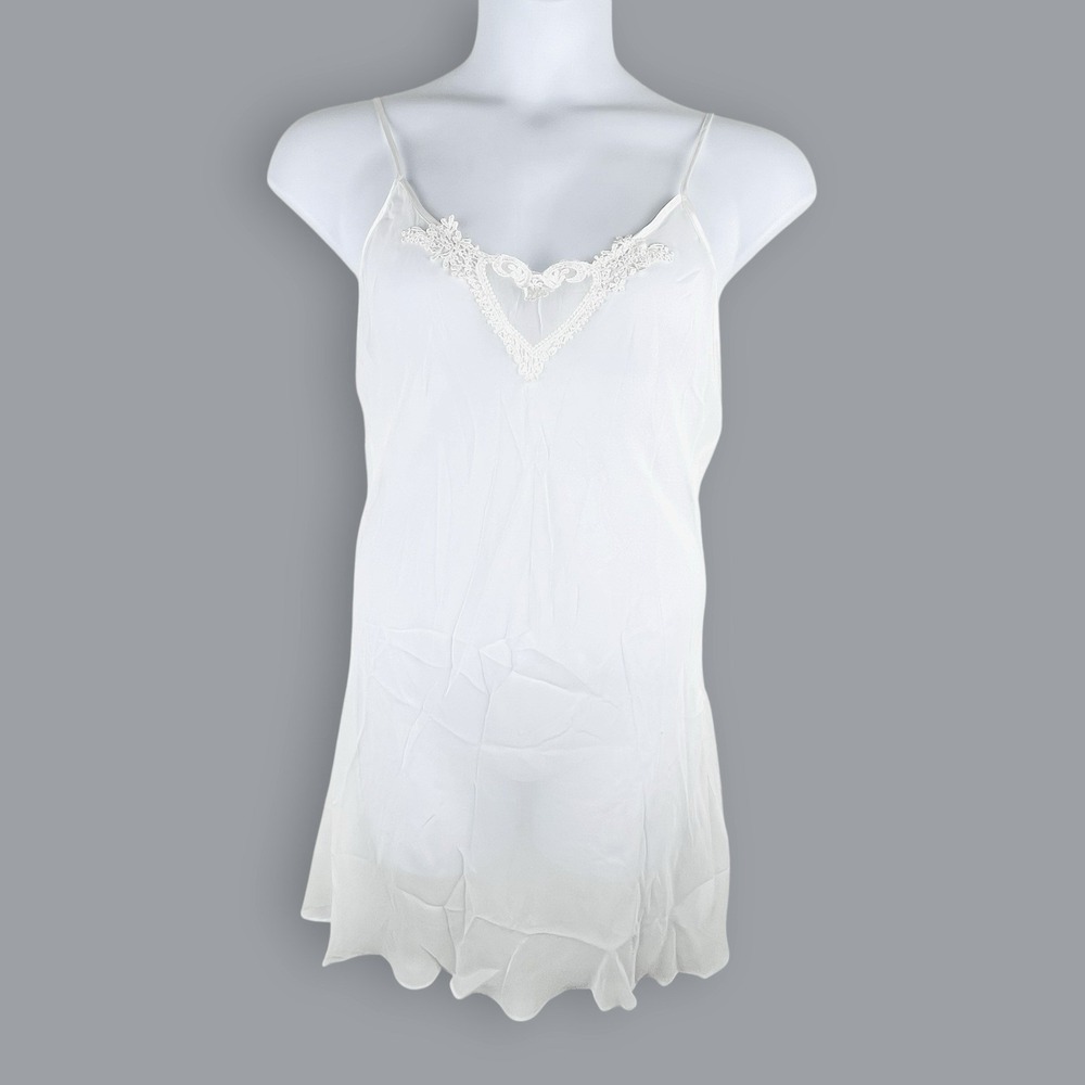 Vintage Frederick's of Hollywood Chemise Large White Lingerie Bridal Bow Sheer